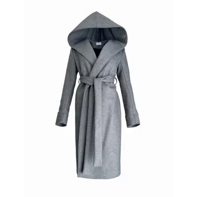 Adrenaline Fashion Women's Long Grey Wool Coat With Hood And Belt – Handmade Designer Winter Overcoat In Gray