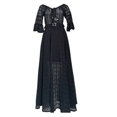 Adrenaline Fashion Women's Luxury Long Black Lace Maxi Dress – Cotton Lace Evening Gown With Lining, Designer Handmade 