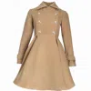 Adrenaline Fashion Women's Neutrals Camel Wool Coat With Double Breasted Front And Elegant Fit Flare Silhouette In Sand