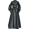 Adrenaline Fashion Womens Black Maxi Trench Coat Cotton Denim Leather Look With Belt In Black