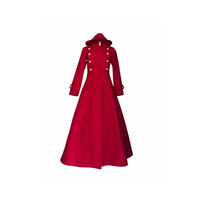 Adrenaline Fashion Womens  Red Wool Long Coat With Hood And Lining – Handmade Designer Winter Overcoat