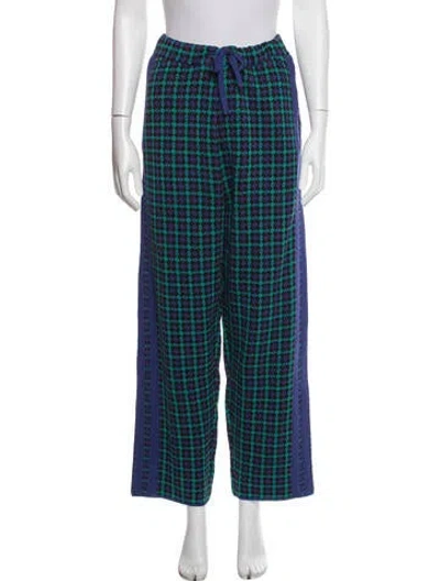 Pre-owned Adrian Cashmere Plaid Print Sweatpants In Blue