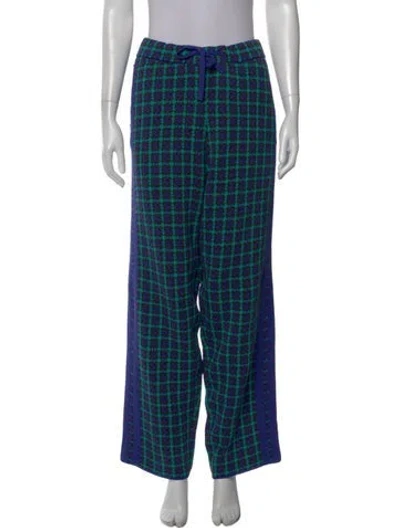 Pre-owned Adrian Cashmere Plaid Print Wide Leg Pants In Blue
