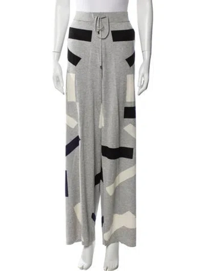 Pre-owned Adrian Cashmere Silk Graphic Print Sweatpants In Gray