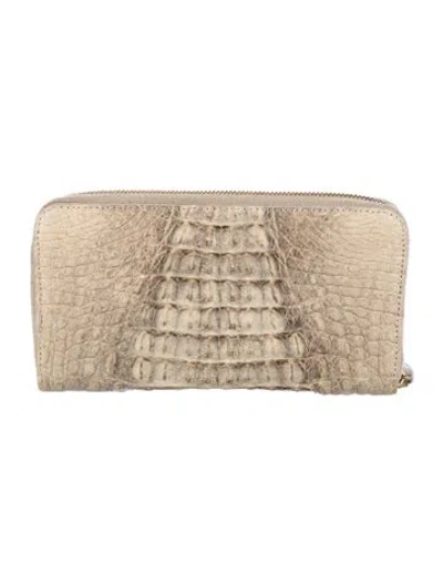 Pre-owned Adriana Castro Alligator Animal Print Wristlet In Neutrals