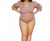 Adriana Contreras Double Puff Sleeve Bodysuit - Plus In Rose In Multi