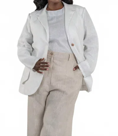 Adriana Contreras White Linen Long Sleeve Blazer - Plus In Grey