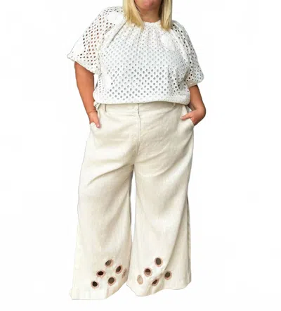 Adriana Contreras Wide Leg Linen Pants With Split Leg - Plus In Crude In Neutral