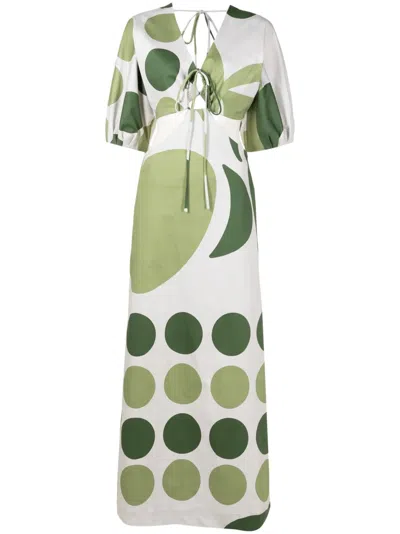 Adriana Degreas Abstract-print Cotton Maxi Dress In Green