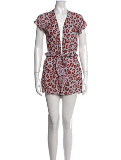 Pre-owned Adriana Degreas Animal Print V-neck Romper In Blue
