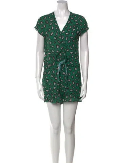 Pre-owned Adriana Degreas Animal Print V-neck Romper In Green