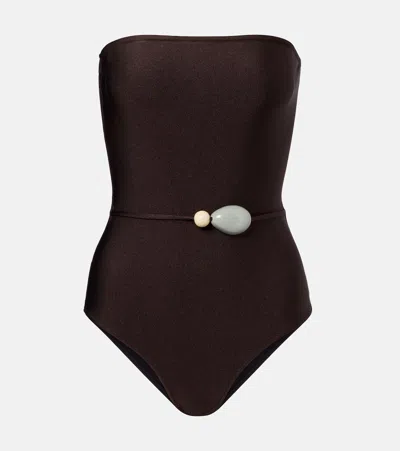 Adriana Degreas Belted Embellished Swimsuit In Brown