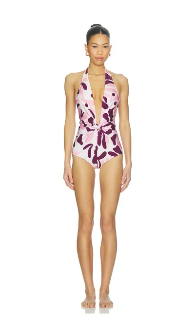 Adriana Degreas Bold Floral Halterneck Swimsuit In Multi