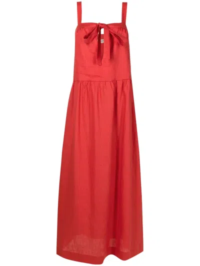 Adriana Degreas Bow-detail Linen Maxi Dress In Red