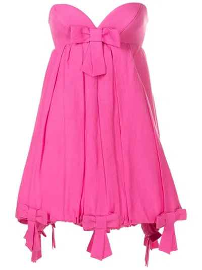 Adriana Degreas Bow-detail Sweetheart-neck Dress In Pink