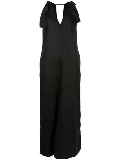 Adriana Degreas Bow-detailing Linen Dress In Black