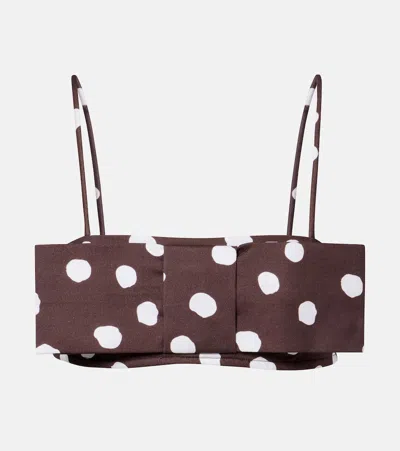 Adriana Degreas Bow-detail Polka-dot Cotton-blend Bandeau Top In Brown
