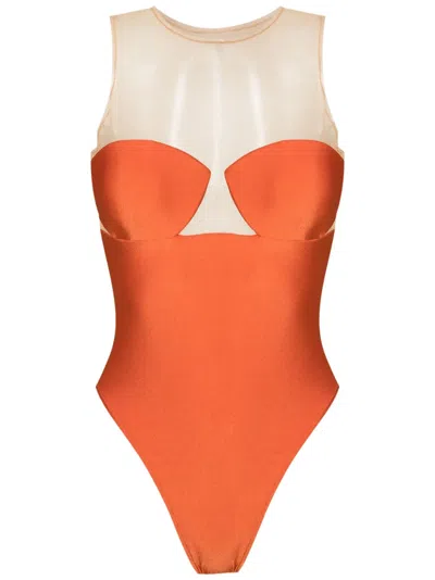 Adriana Degreas Busto Bojo Sheer One-piece In Orange