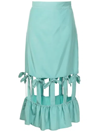 Adriana Degreas Cherry Bomb Bow-detail Straight Skirt In Blue