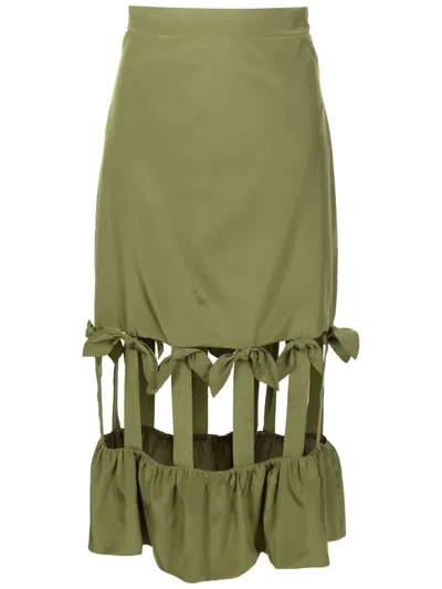 Adriana Degreas Cut-out Silk Midi Skirt In Green