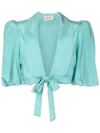 Adriana Degreas Cherry Bomb Silk Blouse In Blue