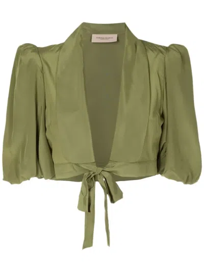 Adriana Degreas Tie-front Cropped Silk Blouse In Green