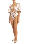 Adriana Degreas Cherry Bomb Puff-sleeved Swimsuit In Off White In White