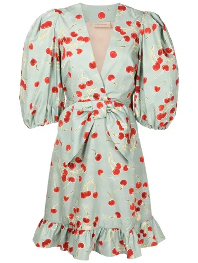 Adriana Degreas Cherry Bomb Tie-waist Dress In Blue