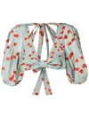 Adriana Degreas Cherry-print Bow Crop Top In Blue