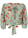 Adriana Degreas Cherry-print Tie-front Blouse In Green