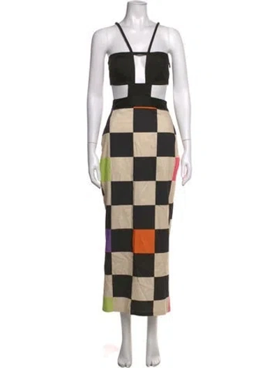 Pre-owned Adriana Degreas Colorblock Pattern Long Dress In Black