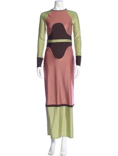 Pre-owned Adriana Degreas Colorblock Pattern Long Dress W/ Tags In Pink