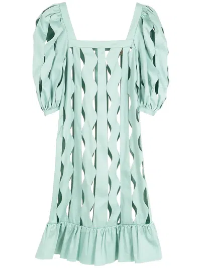 Adriana Degreas Cut-out Puff-sleeve Midi Dress In Green