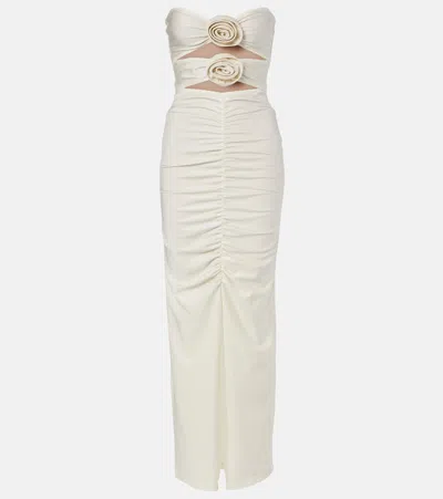 Adriana Degreas Cutout Floral-appliqué Ruched Midi Dress In White