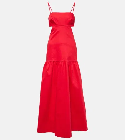Adriana Degreas 挖剪层叠棉质混纺加长连衣裙 In Red