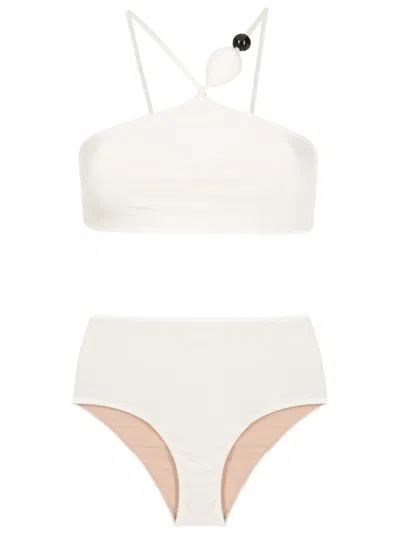 Adriana Degreas Deco Bead-detailing High-waisted Bikini In White
