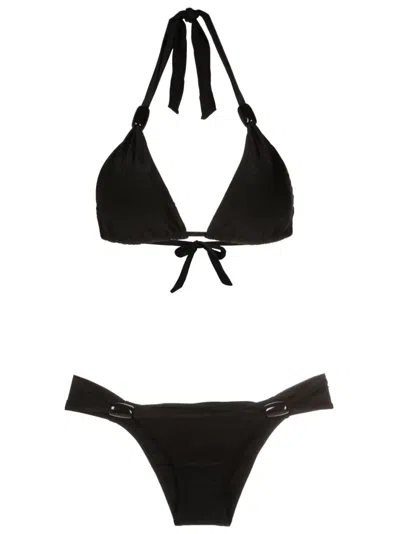 Adriana Degreas Deco Bead-detailing Triangle Bikini In Black