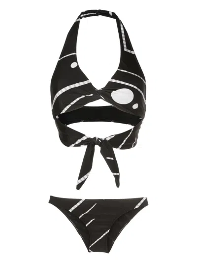 Adriana Degreas Déco Striped Halterneck Bikini In Black