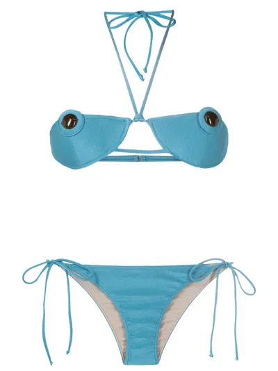 Adriana Degreas Detail-appliqué Bikini Set In Blue