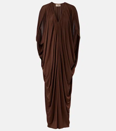 Adriana Degreas Draped Maxi Dress In Brown
