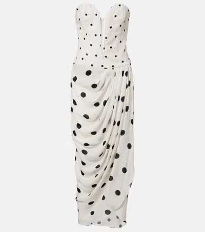 Adriana Degreas Draped Polka-dot Bustier Dress In White