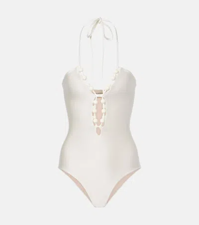 Adriana Degreas Embellished Halterneck Swimsuit In Weiss