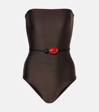 Adriana Degreas Embellished Swimsuit In Brown