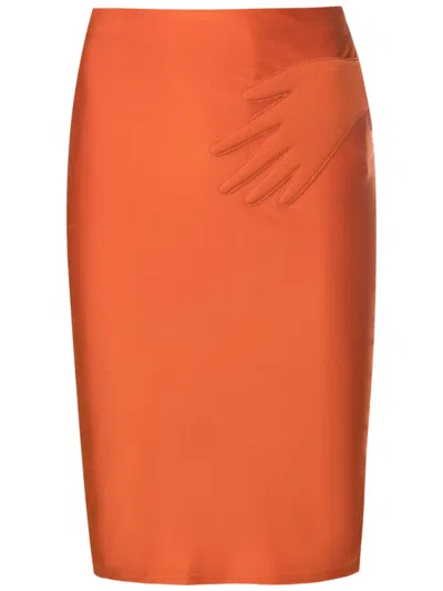 Adriana Degreas Embossed-hand High-waist Skirt In Orange