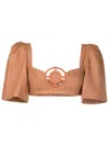 Adriana Degreas Embroidered Cut-out Cropped Blouse In Brown