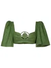 Adriana Degreas Embroidered Cut-out Cropped Blouse In Green