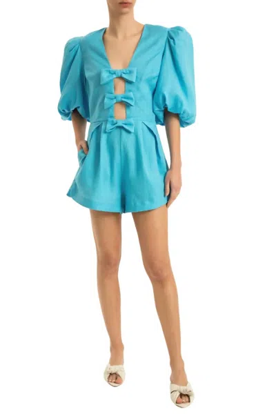Adriana Degreas Fantasy Solid Playsuit With Bows In Turquoise In Blue