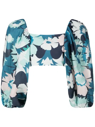 Adriana Degreas Floral-print Cropped Top In Blue