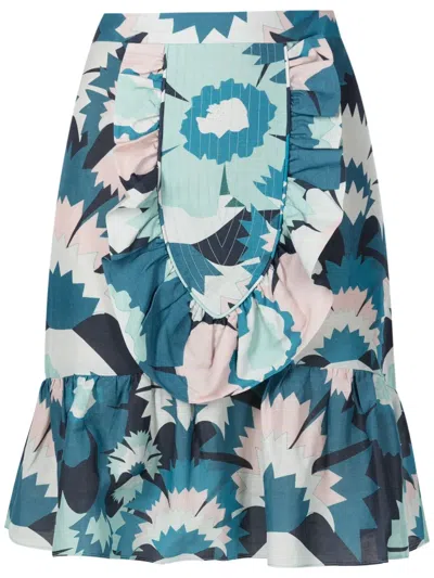 Adriana Degreas Floral-print High-waist Skirt In Blue