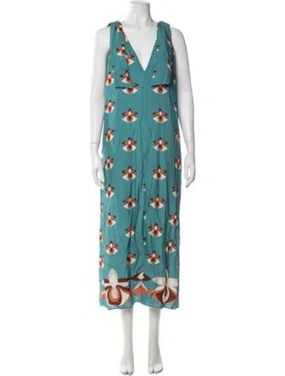 Pre-owned Adriana Degreas Floral Print Long Dress In Blue